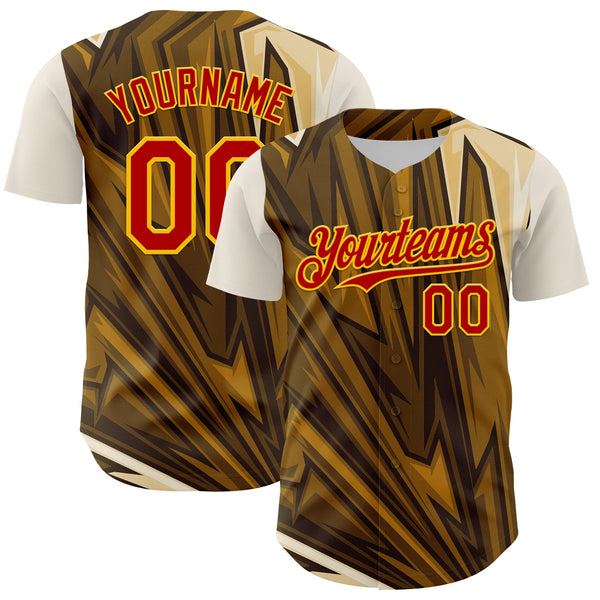Maxcorners Custom Brown Red-Yellow 3D Pattern Design Burner Costumes Desert Premium Baseball Jersey LM0210