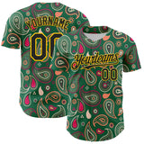 Maxcorners Custom Kelly Green Black-Yellow 3D Pattern Design Burner Costumes Paisley Bandana Premium Baseball Jersey LM0210