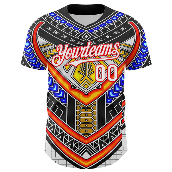 Maxcorners Custom Black White-Fire Red 3D Pattern Design Burner Costumes Tribal Premium Baseball Jersey LM0210