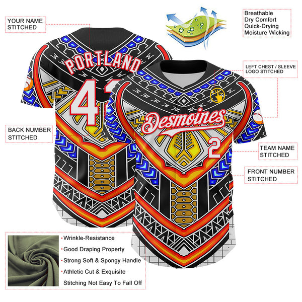 Maxcorners Custom Black White-Fire Red 3D Pattern Design Burner Costumes Tribal Premium Baseball Jersey LM0210