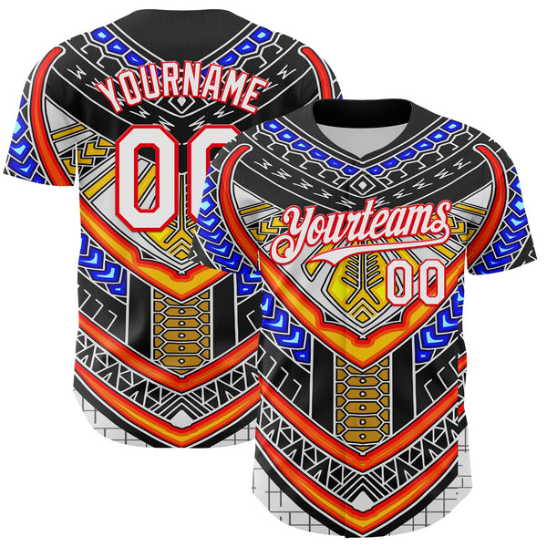 Maxcorners Custom Black White-Fire Red 3D Pattern Design Burner Costumes Tribal Premium Baseball Jersey LM0210