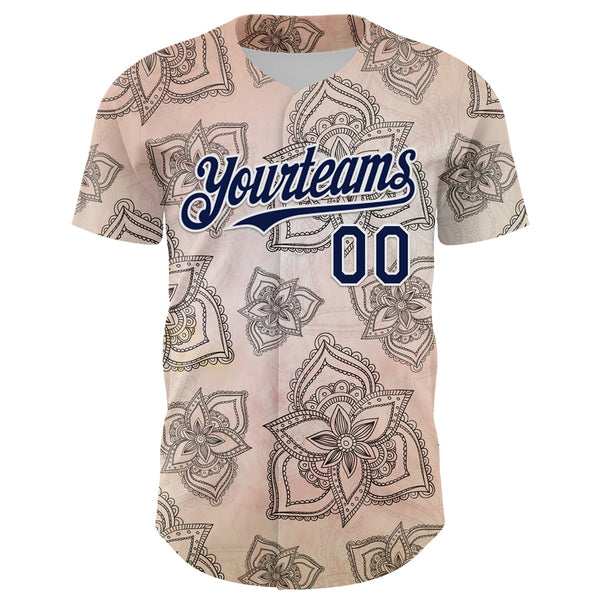 Maxcorners Custom Cream Navy-White 3D Pattern Design Burner Costumes Paisley Bandana Baseball Jersey LM0210