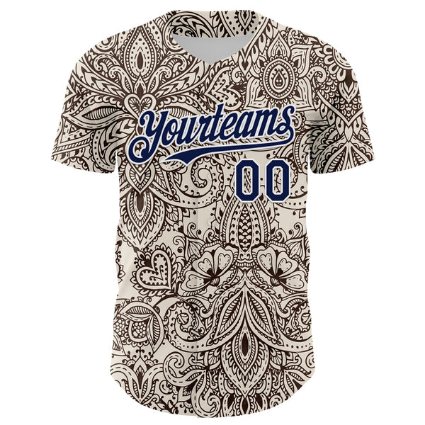 Maxcorners Custom Cream Navy-White 3D Pattern Design Burner Costumes Paisley Bandana Premium Baseball Jersey LM0210
