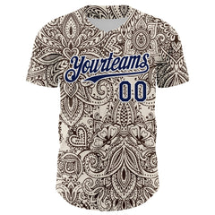 Maxcorners Custom Cream Navy-White 3D Pattern Design Burner Costumes Paisley Bandana Premium Baseball Jersey LM0210