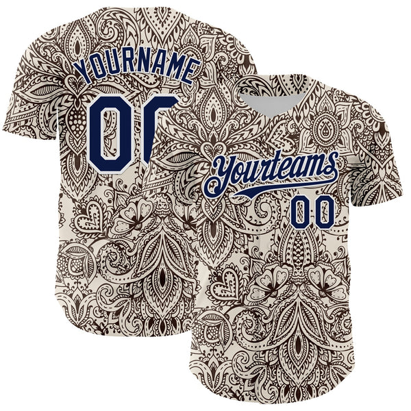 Maxcorners Custom Cream Navy-White 3D Pattern Design Burner Costumes Paisley Bandana Premium Baseball Jersey LM0210