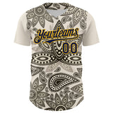 Maxcorners Custom Cream Navy-Yellow 3D Pattern Design Burner Costumes Paisley Bandana Premium Baseball Jersey LM0210