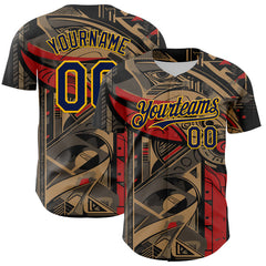 Maxcorners Custom Black Navy-Yellow 3D Pattern Design Burner Costumes Abstract Shape Authentic Baseball Jersey
 LM0609