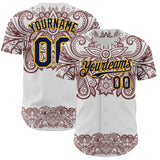 Maxcorners Custom White Navy Red-Yellow 3D Pattern Design Burner Costumes Paisley Bandana Premium Baseball Jersey LM0210