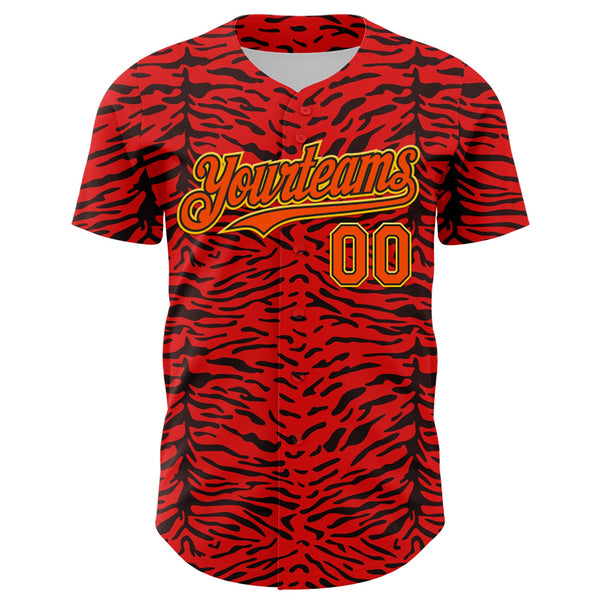 Maxcorners Custom Red Orange Black-Yellow 3D Pattern Design Burner Costumes Animal Tiger Print Premium Baseball Jersey LM0210