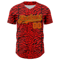 Maxcorners Custom Red Orange Black-Yellow 3D Pattern Design Burner Costumes Animal Tiger Print Premium Baseball Jersey LM0210