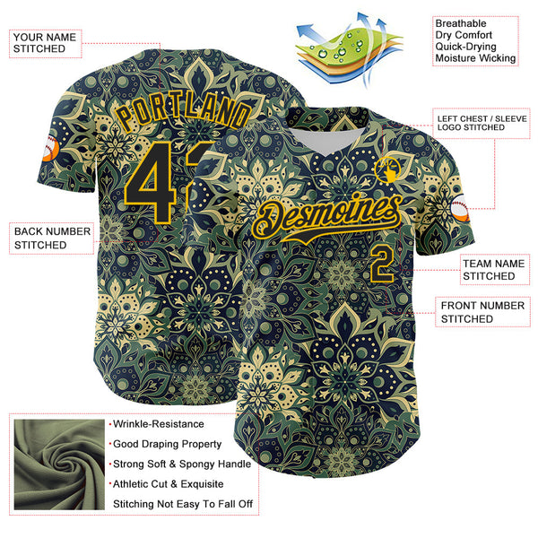 Maxcorners Custom Green Black-Yellow 3D Pattern Design Burner Costumes Paisley Bandana Premium Baseball Jersey LM0210