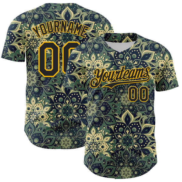 Maxcorners Custom Green Black-Yellow 3D Pattern Design Burner Costumes Paisley Bandana Premium Baseball Jersey LM0210