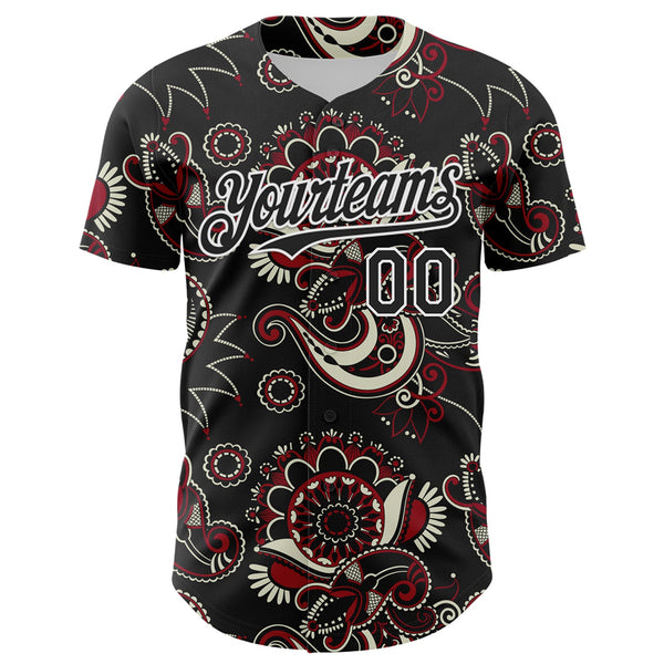 Maxcorners Custom Black White 3D Pattern Design Burner Costumes Paisley Bandana Premium Baseball Jersey LM0210