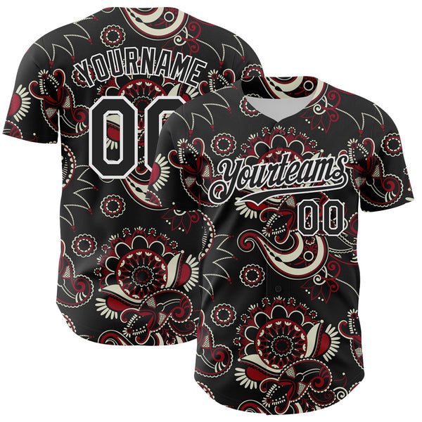 Maxcorners Custom Black White 3D Pattern Design Burner Costumes Paisley Bandana Premium Baseball Jersey LM0210