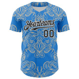 Maxcorners Custom Electric Blue Black-White 3D Pattern Design Burner Costumes Paisley Bandana Premium Baseball Jersey LM0210