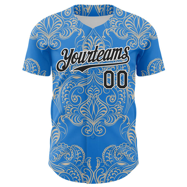Maxcorners Custom Electric Blue Black-White 3D Pattern Design Burner Costumes Paisley Bandana Premium Baseball Jersey LM0210