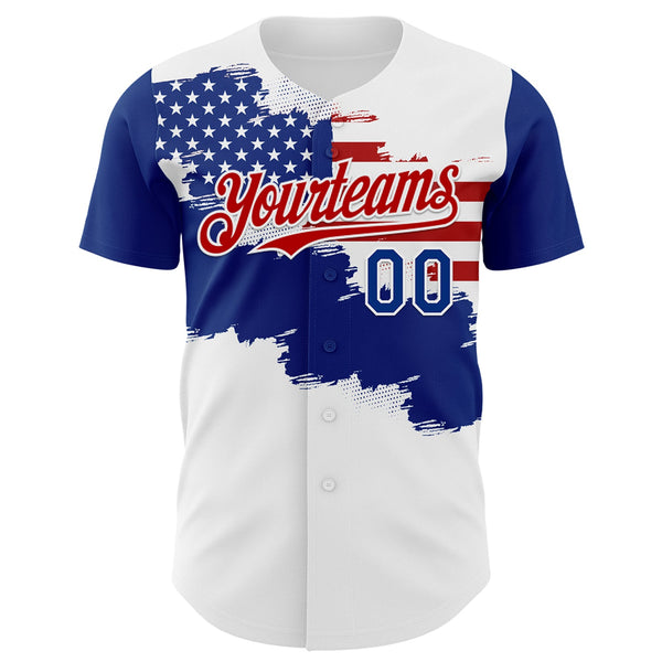 Maxcorners Custom Red USA Flag Black-Royal 3D America-Inspired Premium Baseball Jersey LM0210