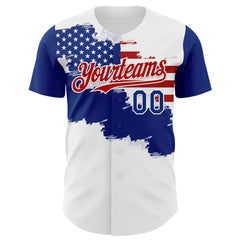 Maxcorners Custom Red USA Flag Black-Royal 3D America-Inspired Premium Baseball Jersey LM0210