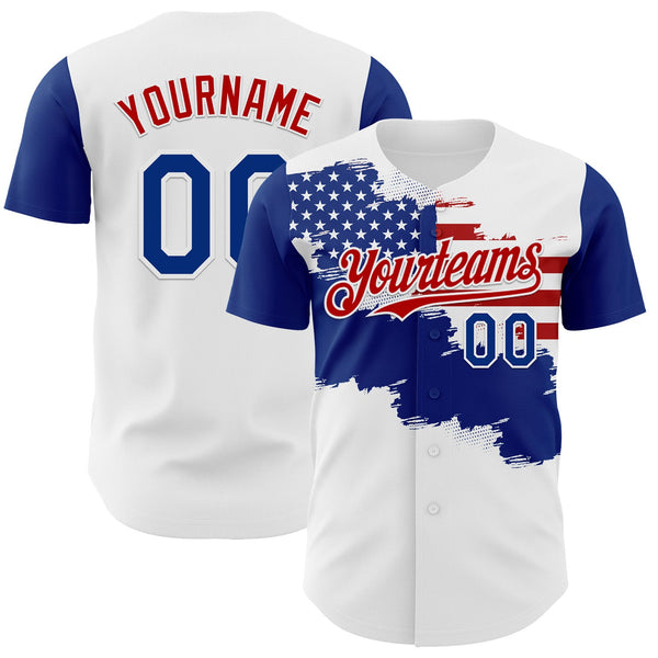 Maxcorners Custom Red USA Flag Black-Royal 3D America-Inspired Premium Baseball Jersey LM0210
