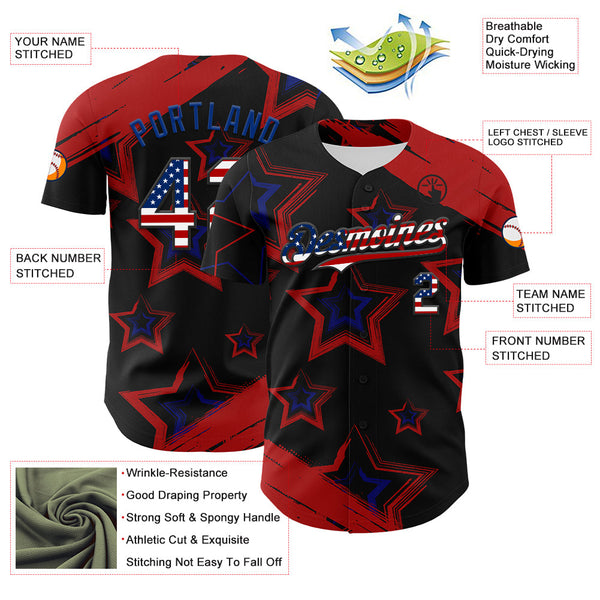 Maxcorners Custom White Red-Royal 3D American Flag America-Inspired Premium Baseball Jersey LM0210