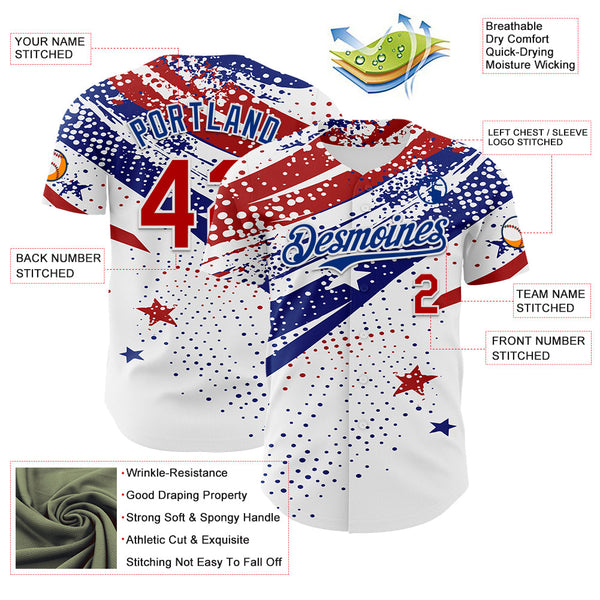 Maxcorners Custom White Red-Royal 3D American Flag National Symbols Bald Eagle Premium Baseball Jersey LM0210
