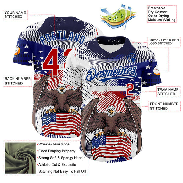 Maxcorners Custom Cream Red Royal-White 3D Retro American Flag Premium Baseball Jersey LM0210