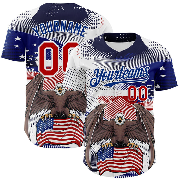 Maxcorners Custom Cream Red Royal-White 3D Retro American Flag Premium Baseball Jersey LM0210