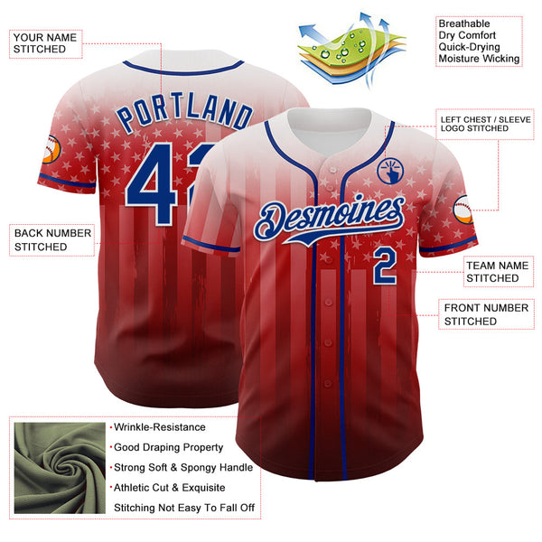 Maxcorners Custom White Red Navy-Royal 3D American Flag America-Inspired Premium Baseball Jersey LM0210