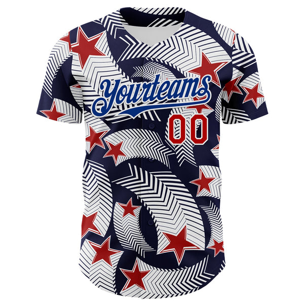 Maxcorners Custom Royal Red-White 3D Retro American Flag Premium Baseball Jersey LM0210