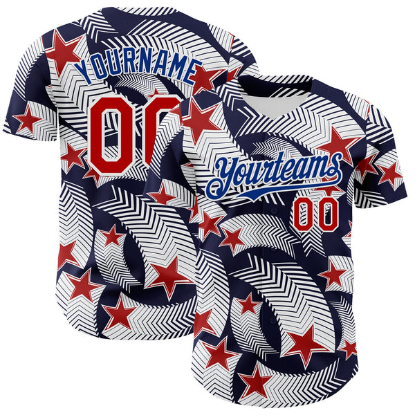 Maxcorners Custom Royal Red-White 3D Retro American Flag Premium Baseball Jersey LM0210