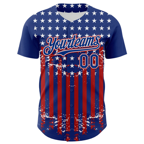 Maxcorners Custom Black USA Flag-White 3D Retro American Flag Premium Baseball Jersey LM0210