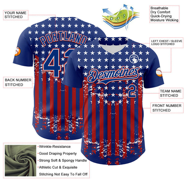 Maxcorners Custom Black USA Flag-White 3D Retro American Flag Premium Baseball Jersey LM0210