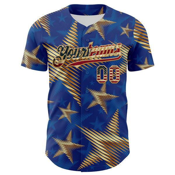 Maxcorners Custom Navy Red Royal-White 3D Gradient Retro American Flag Premium Baseball Jersey LM0210
