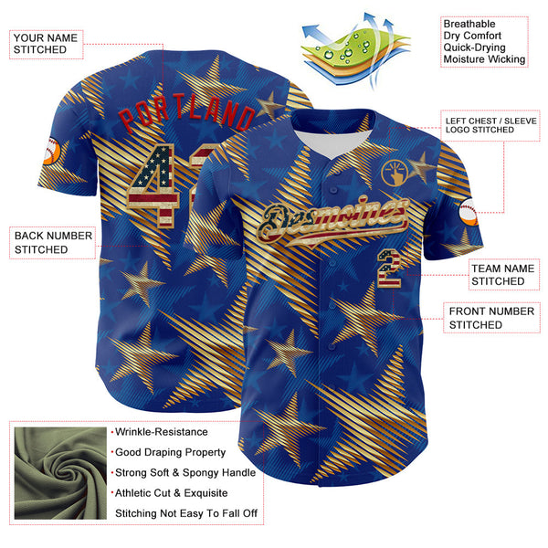 Maxcorners Custom Navy Red Royal-White 3D Gradient Retro American Flag Premium Baseball Jersey LM0210