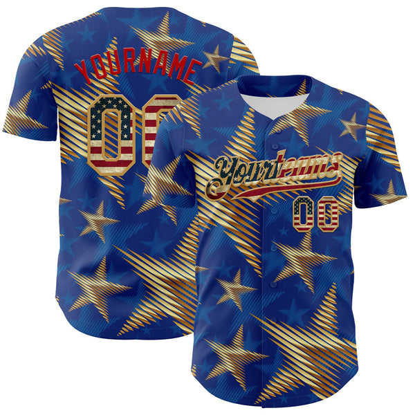 Maxcorners Custom Navy Red Royal-White 3D Gradient Retro American Flag Premium Baseball Jersey LM0210