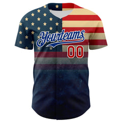 Maxcorners Custom Red Royal-White 3D Gradient American Flag America-Inspired Premium Baseball Jersey LM0210