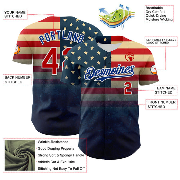Maxcorners Custom Red Royal-White 3D Gradient American Flag America-Inspired Premium Baseball Jersey LM0210