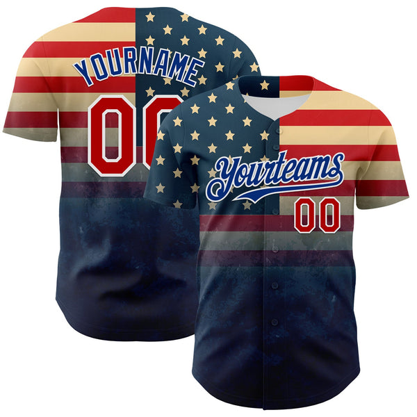 Maxcorners Custom Red Royal-White 3D Gradient American Flag America-Inspired Premium Baseball Jersey LM0210