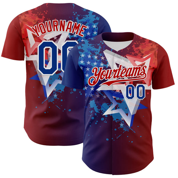 Maxcorners Custom White USA Flag Red Royal-Black 3D Gradient Retro Stripe American Flag Premium Baseball Jersey LM0210