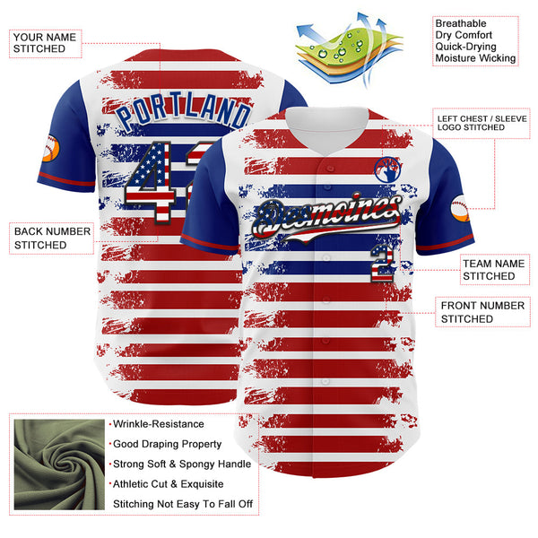 Maxcorners Custom White Blue Pinstripe Royal-Red 3D American Flag National Symbols Premium Baseball Jersey LM0210