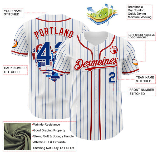 Maxcorners Custom White Black Pinstripe Royal-Red 3D American Flag National Symbols Premium Baseball Jersey LM0210
