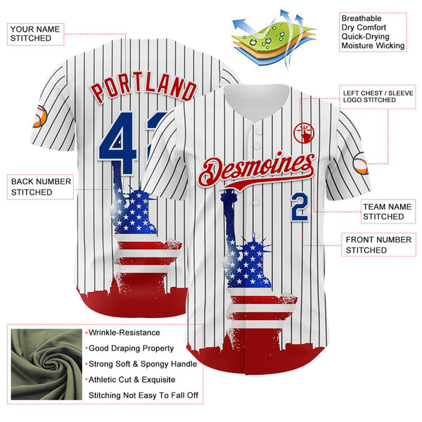 Maxcorners Custom Blue Royal Red-White 3D Retro American Flag Premium Baseball Jersey LM0210