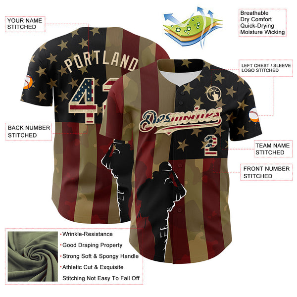 Maxcorners Custom White Royal-Red 3D American Flag Independence Day National Symbols Premium Baseball Jersey LM0210