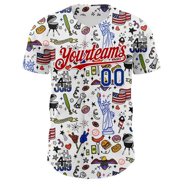 Maxcorners Custom White Royal-Red 3D American Flag Premium Baseball Jerseys LM0210