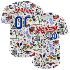 Maxcorners Custom White Royal-Red 3D American Flag Independence Day National Symbols Authentic Baseball Jersey
 LM0609