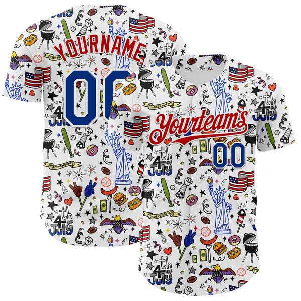 Maxcorners Custom White Royal-Red 3D American Flag Premium Baseball Jerseys LM0210