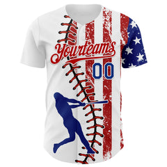 Maxcorners Custom White Royal-Red 3D American Flag Baseball Jersey LM0210