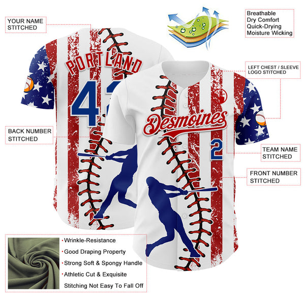 Maxcorners Custom White Royal-Red 3D American Flag Baseball Jersey LM0210