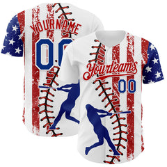 Maxcorners Custom White Royal-Red 3D American Flag Authentic Baseball Jersey
 LM0609
