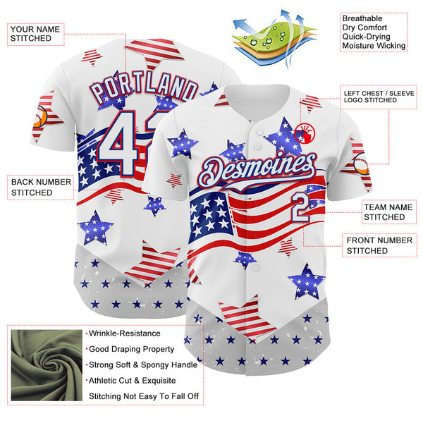 Maxcorners Custom Red USA Flag Royal Black-White 3D Gradient American Flag Premium Baseball Jersey LM0210